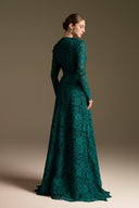 Blooming Rose Lace V-Neck A-Line Long Sleeve Gown with Silk Lining for women, from IHF ATELIER, The Viet Concept 