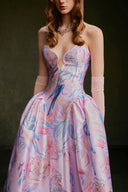 VONTIER DE MONTIER • Songbird Petal-Cup Printed Taffeta Evening Gown