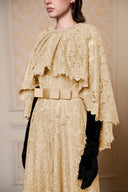 Élan Dark Beige French Lace Cape A-Line Evening Gown for women, from IHF ATELIER, The Viet Concept