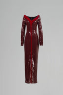 Incandescence Burgundy Velvet Sequin Veil Dress for women, from SORAMAME, The Viet Concept
