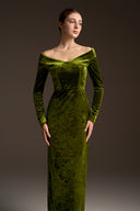 IHF ATELIER • Velvet Off-Shoulder Long-Sleeve Column Gown