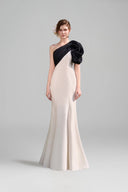 Ivory One-Shoulder Mermaid Evening Gown with Draped Floral Detail for women, from IHF ATELIER, The Viet Concept