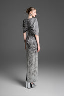GVLUX • Asymmetric Draped Cape With Straight Washed Dress