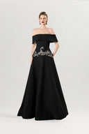 GVLUX • Noir Éclat Crystal-Waist Off-Shoulder Taffeta Evening Gown