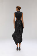 Wandering Noir Draped Lamé Cut-Out Midi Dress for women, from SORAMAME, The Viet Concept