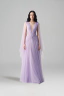 LINH PHUNG • Papilia Lilac Crystal-Embellished Tulle Cape Evening Gown