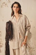 Beige Embroidered Linen Bode Shirt for women, from XITA, The Viet Concept 