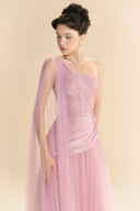 Lyssandra One-Shoulder Draped Satin Silk Gown in Lilac Purple for women, from LINH PHUNG, The Viet Concept