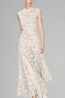 White Sloane Fitted Flare Lace Maxi Dress for women, from HUONG, The Viet Concept 