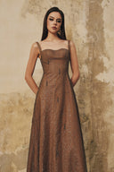 L' SCARLETT • Crystal-Beaded Lustrous Lace Maxi Dress