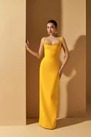 Yellow Jensen Crystal Embellished Crepe Bodycon Gown for women, from 21SIX, The Viet Concept