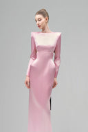 Pink Elyndra Sheath Cut-Out Satin Floor Length Dress for women, from Maison Des Copains, The Viet Concept 
