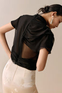 LECIA • Noir Sheer Silk Chiffon High-Neck Blouse