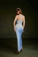 VONTIER DE MONTIER • Bedazzled Crystal Embellished Pearl Silk Corset With Opal Satin Set
