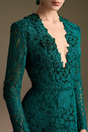 Blooming Rose Lace V-Neck A-Line Long Sleeve Gown with Silk Lining for women, from IHF ATELIER, The Viet Concept 
