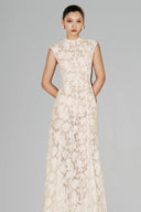 White Sloane Fitted Flare Lace Maxi Dress for women, from HUONG, The Viet Concept 