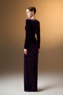 IHF ATELIER • Royal Pearl-Embellished Grain Velvet Column Evening Gown