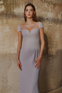 L' SCARLETT • Grey Crystal Beaded Poly Crepe Maxi Evening Dress