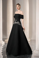 GVLUX • Noir Éclat Crystal-Waist Off-Shoulder Taffeta Evening Gown