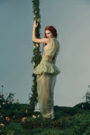 Linos Avocado Sheer Crepe Sculpted Couture Dress for women, from LA VIERGE, The Viet Concept 