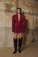 L' SCARLETT • Red Crystal Floral Embellished Crepe Mini Blazer Dress