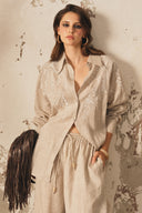 Beige Embroidered Linen Bode Shirt for women, from XITA, The Viet Concept 