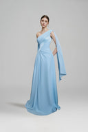 LARMES • Theodora Blue Draped Evening Gown