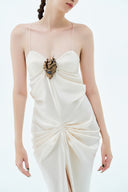 LA VIERGE • Tiempo Gathered Satin Train Maxi Gown