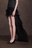 SANT SOUCI • Minuit Couture Tiered Organza Mini Skirt with Cathedral Train