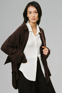 Brown Twill Peach Finished Double-Layer Cuff Oversized Shirt for women, from LECIA, The Viet Concept 