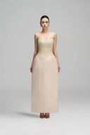 Beige Celestial Crystal Bell Corset Maxi Dress for women, from IHF STUDIO, The Viet Concept 
