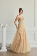 Aliora Crystal Embellished Gold Glitter Mesh Cape for women, from CALISTA, The Viet Concept