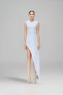 Lace Denim Asymmetric Floor-Length Warble Dress for women, from SORAMAME, The Viet Concept