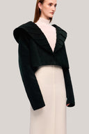 Black Mac Lam Cropped Plunge Neck Ribbed Velvet Jacket for women, from TINH, The Viet Concept 
