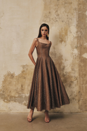 L' SCARLETT • Lustrelle Crystal-Beaded Flared Lace Midi Dress