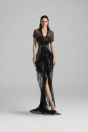 Nightfall Gold Sequin Mesh Cape Tube Dress for women, from SORAMAME, The Viet Concept