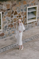 Bone Floral Wrap Pencil Midi Skirt for women, from WHITE PLAN, The Viet Concept