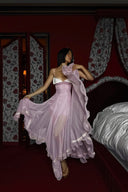 HUELLEY ROSE • Liane Blush Pink Silk Organza Bow-Bodice A-Line Maxi Dress