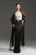 Silk Crisscross Strapless Column Gown Black White Taffeta for women, from IHF STUDIO, The Viet Concept 