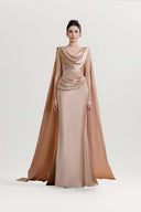 Silvaréa Champagne Pink Draped Silk Mermaid Gown for women, from Calista, The Viet Concept 