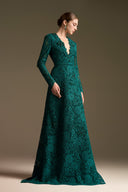 Blooming Rose Lace V-Neck A-Line Long Sleeve Gown with Silk Lining for women, from IHF ATELIER, The Viet Concept 