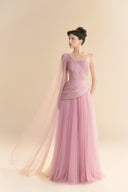 Lyssandra One-Shoulder Draped Satin Silk Gown in Lilac Purple for women, from LINH PHUNG, The Viet Concept