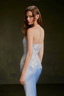 VONTIER DE MONTIER • Bedazzled Crystal Embellished Pearl Silk Corset With Opal Satin Set