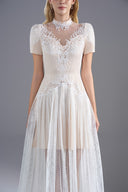 ROSEE de MATIN • SleeveShort Embroidery White Maxi Dress