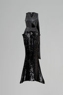 Evensong Sequin Crinkle Satin Asymmetrical Cut-Out Gown for women, from SORAMAME, The Viet Concept
