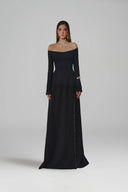 L' SCARLETT • Cold-Shoulder Crystal Embellished Crepe Front-Slit Maxi Dress