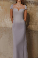 L' SCARLETT • Grey Crystal Beaded Poly Crepe Maxi Evening Dress