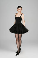 Black Eliana U-Neck Flared Mini Dress for women, from HUONG, The Viet Concept 
