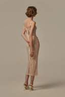 Larme Ivory Lace Midi Dress With Tulle Contrast for women, from POEM, The Viet Concept