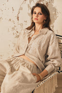 Beige Embroidered Linen Bode Shirt for women, from XITA, The Viet Concept 